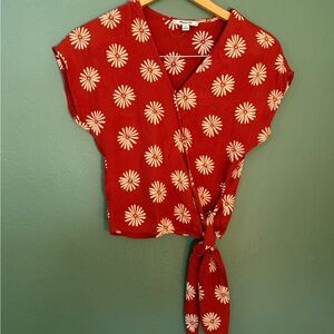 Madewell Red Daisy Wrap Top XS – Floral Tie Front